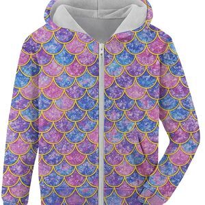 Fanient Mermaid Zip Up Hoodies with Pockets, Size: 8-10